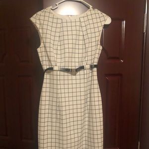 CK white & black grid pattern sheath dress